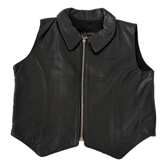 Hawg Motorcycle Black Leather Vest Womens Size S Canadian Legend Made in Canada - Picture 1 of 4